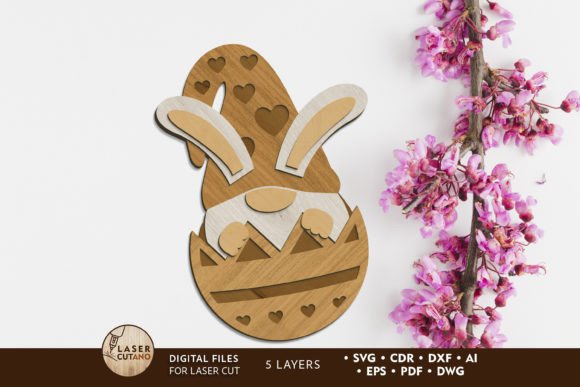 Bunny Gnome in Egg Laser Cutting for Spring Amp