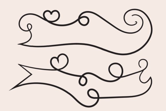 Curly Hearts Outline Love Ribbon Vector Graphics