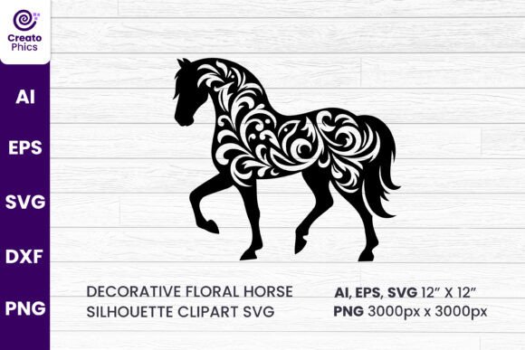 Floral Horse SVG Silhouette Clipart for Graphics & Crafts