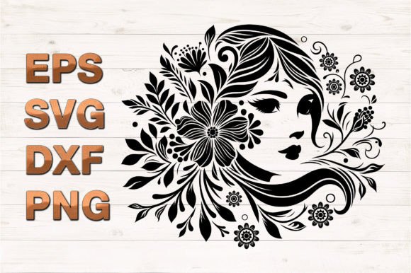 Girl Face with Flower Design Element SVG Graphics