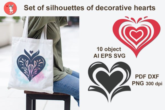 Set of Silhouettes of Decorative Hearts: Graphics & Icons Review