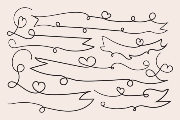Valentine Love Outline Hearts Ribbon Graphics Review